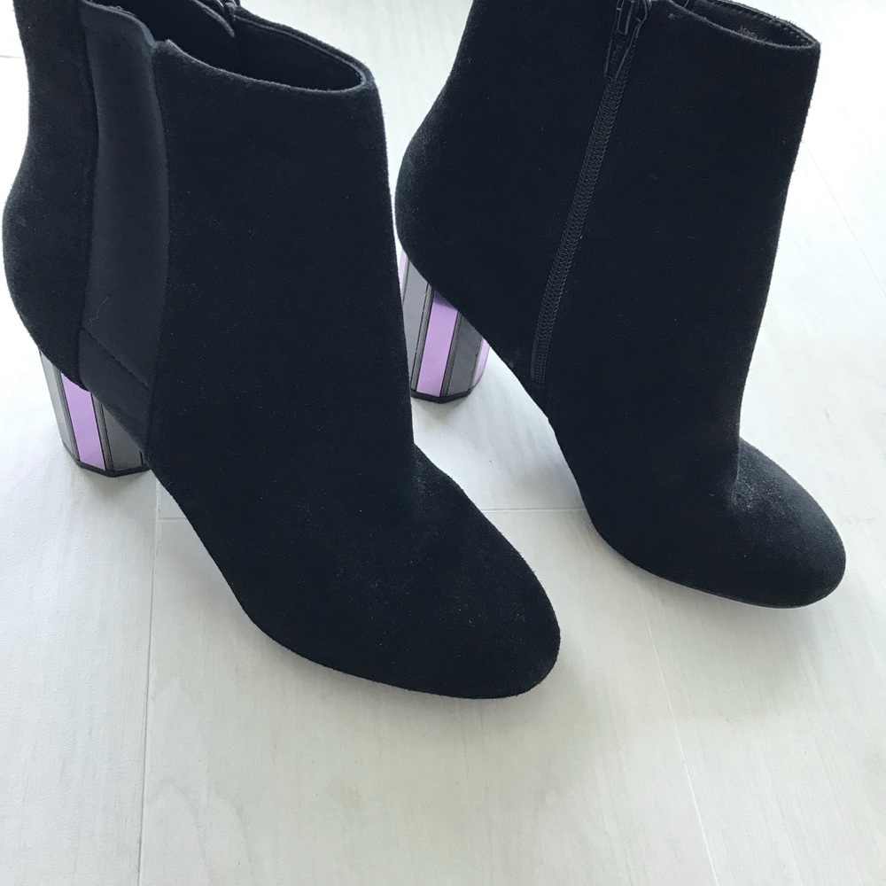 Aldo Black Suede Booties w/Purple Mirrored Heels